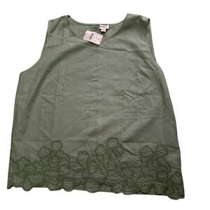 J. Crew Olive Sleeveless Top with Lace Detail